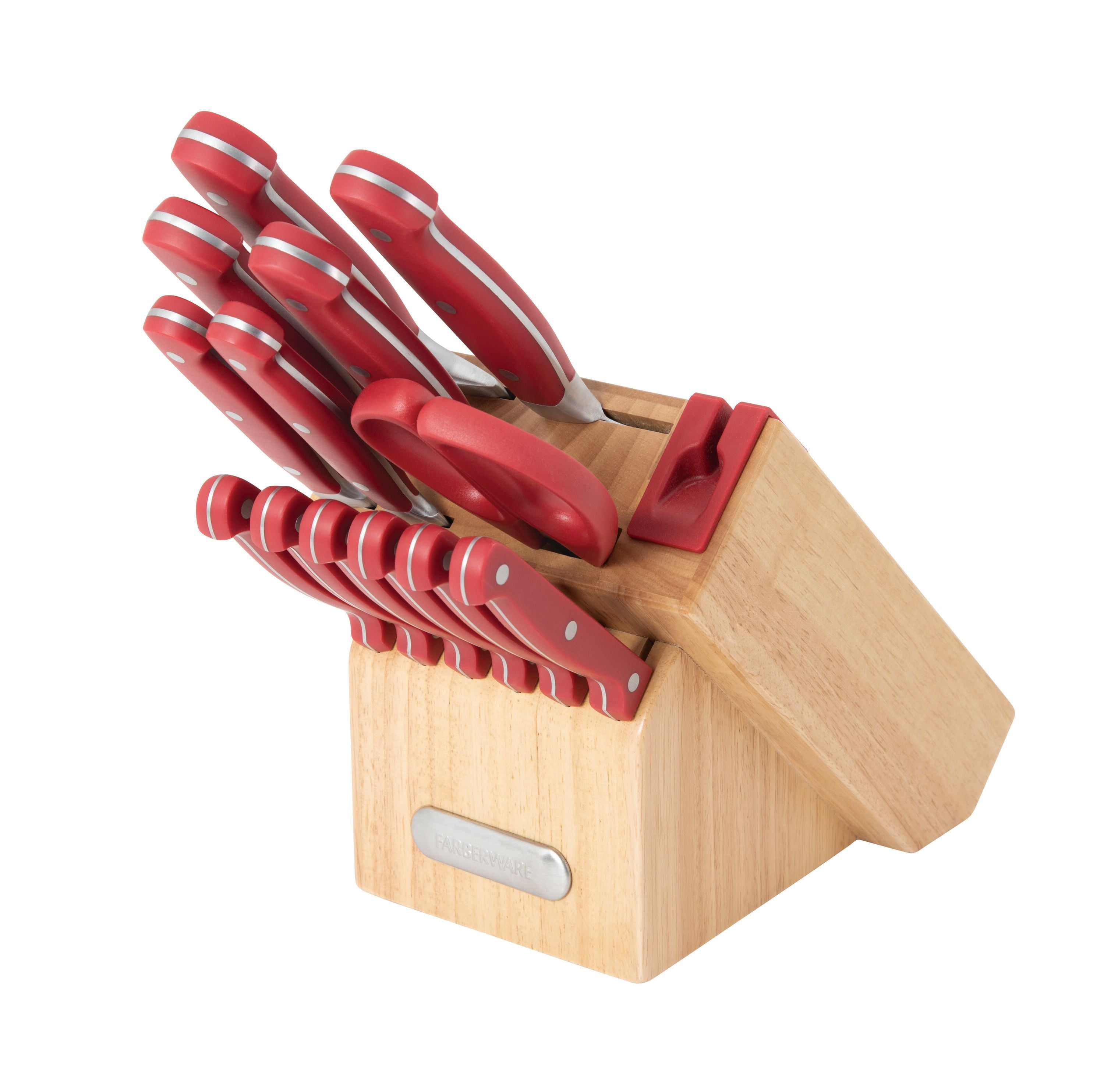 Farberware 8 pieces Stamped Triple Riveted Kitchen Knife Set Red Handles  20L103