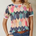 thumbnail image 2 of Puntoco - Camiseta de manga corta suelta con cuello redondo y empalme de piedras preciosas para mujer Puntoco Puntoco-642, 2 of 9