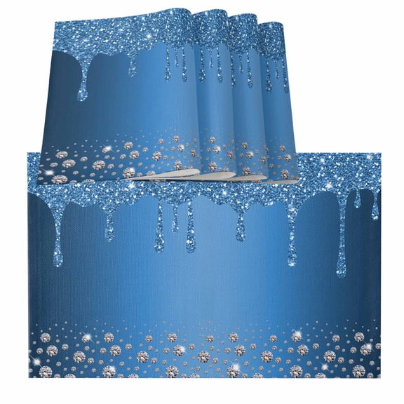 Modern Blue Placemats for Dinning Table Set of 6, Abstract Diamond Luxury Gradient Burlap Kitchen Place Mats Waterproof Cloth Table Mats, Indoor Outdoor Placemats Easy Clean Dinner Decor