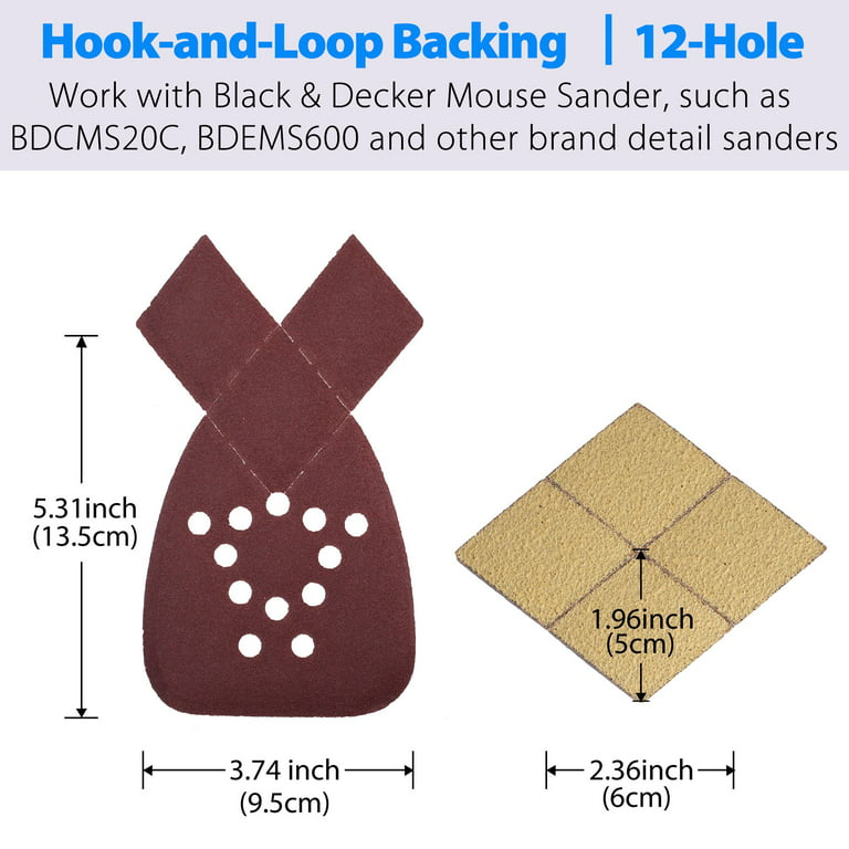 Lotfancy Sanding Sheets 60/80/120/150/220 Grit Sandpaper Assortment - 12 Holes Hook and Loop Mouse Detail Palm Sander Paper, Pack