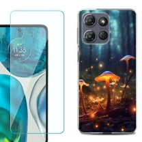 For Motorola Moto G Stylus 5G 2025 Phone Case Cover with Tempered Glass Screen Protector, by OneToughShield - Fireflies Mushroom