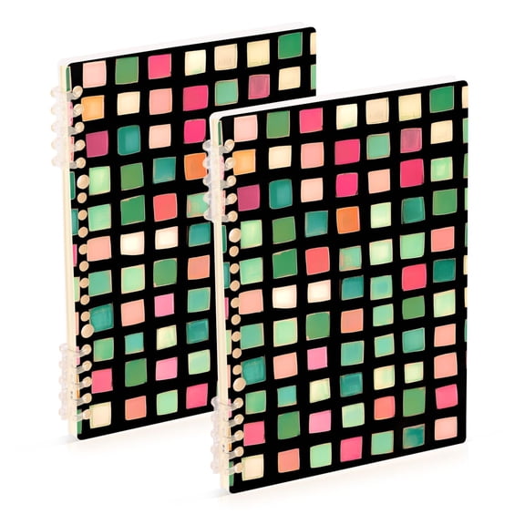 FORMRS 1-Subject Spiral Notebook 8" x 5" College Ruled 60 Refillable Sheet A5 Hard Cover, 2 Pack, Green Block Pattern