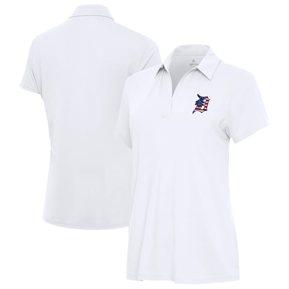 Women's Antigua White Detroit Tigers Era Stars and Stripes Team Logo Polo