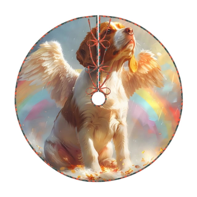 Fotbe Rainbow English Cocker Spaniel Pattern Christmas Tree Skirt, Tree Skirts Plush Christmas Decorations, Christmas Tree Skirts Xmas Decorations Holiday Party Decor-48"