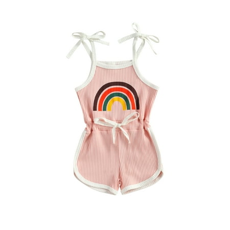 

Toddler Baby Girl Summer Clothes Set Rainbow Romper Tie-Up Strap Halter Jumpsuit Bodysuit Infant Sling Playsuit 6M-4T
