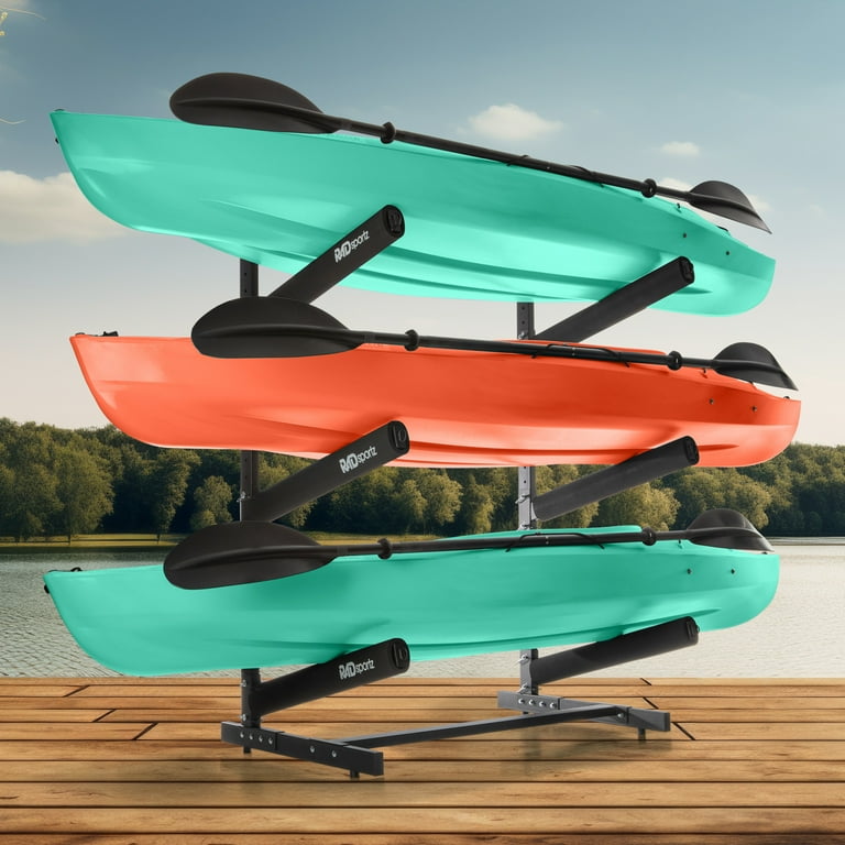 RAD Sportz Kayak Storage Rack 3 Level Freestanding Adjustable Stand with Padded Arms and 300lb Capacity for Canoes SUP or Paddleboards Black Walmart