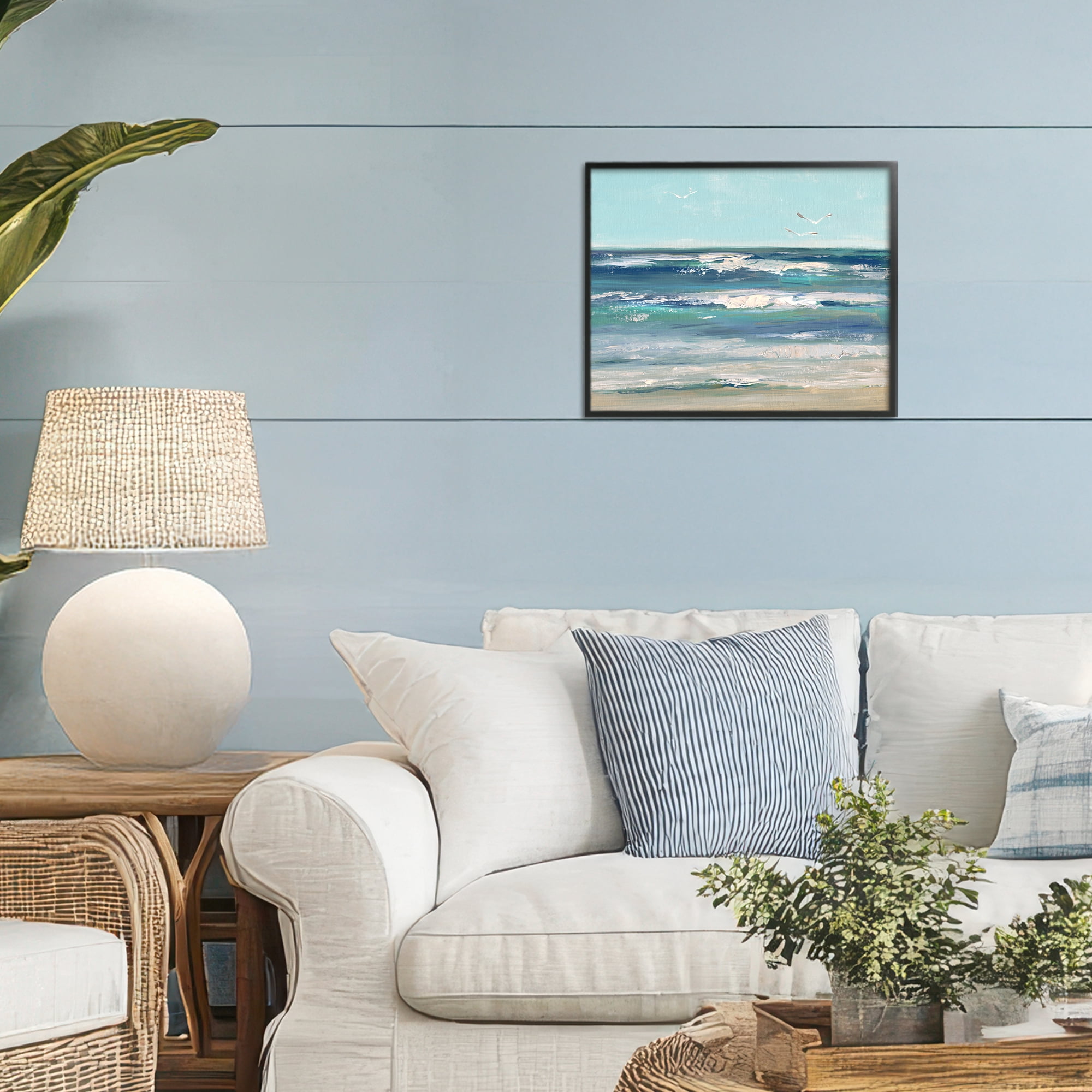 Stupell Industries Seagulls over Rolling Waves Black Framed Giclee Art, design by Sally Swatland