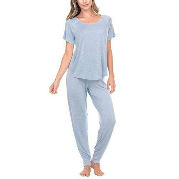 Honeydew Womens 2-Piece Jersey Pajama Jogger Lounge Set (Blue Jay Dot XX-Large)