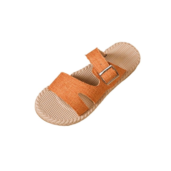 Xfvqtps Womens Flat Sandals Slide Slippers Buckle Straps Casual Shoes Canvas Upper Breathable Summer Beach Sandals