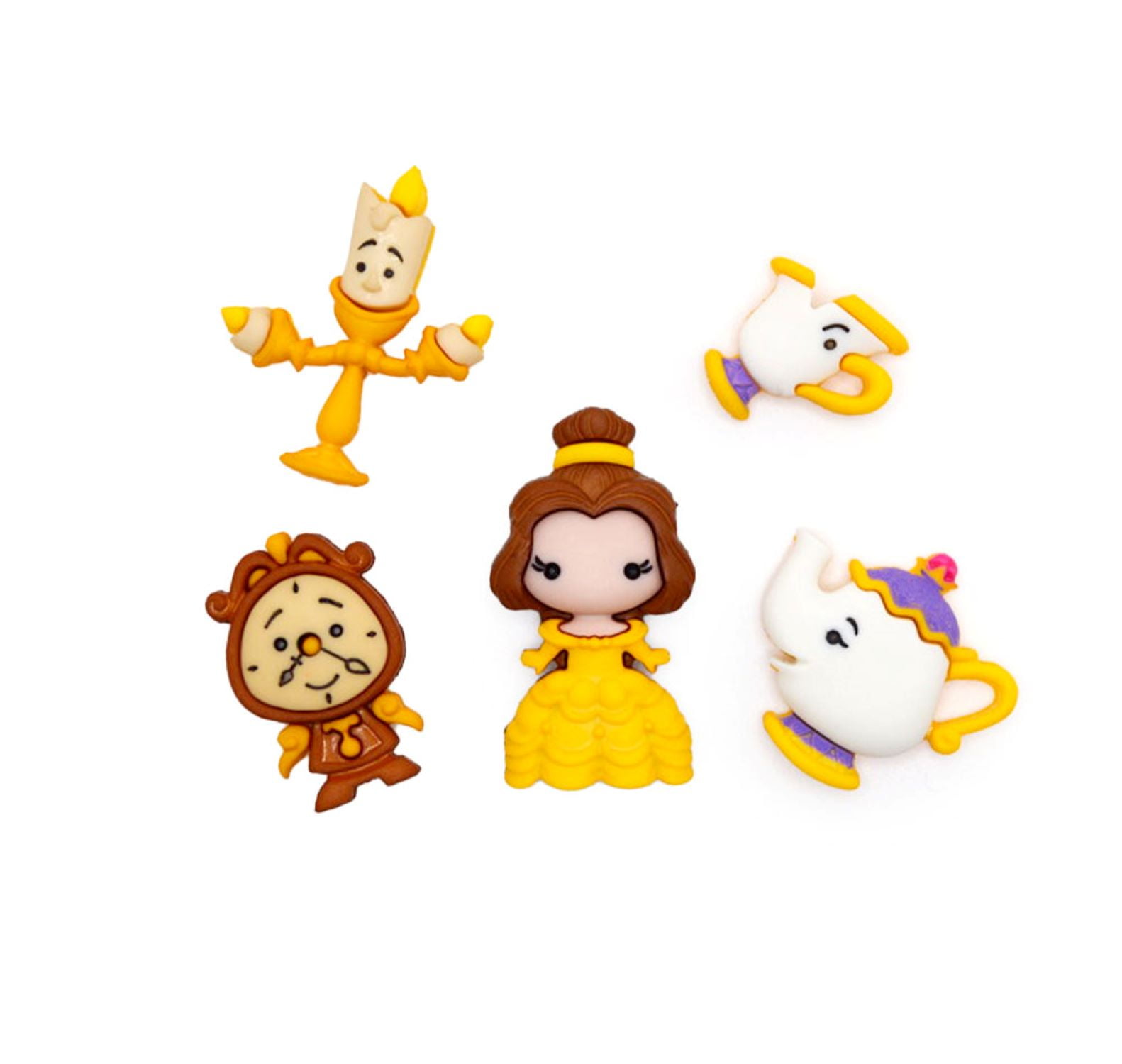 (3 pack) Disney Buttons, Beauty and the Beast, Sewing Fasteners, Multi-Color, 5 Pieces