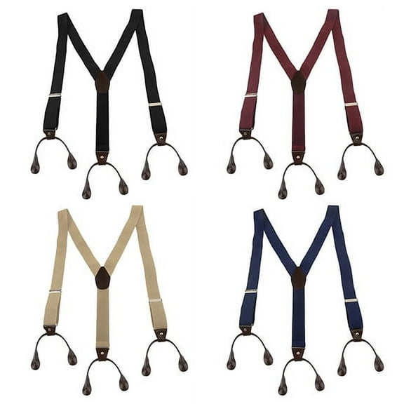INTBUYING Suspenders Braces Six Button Holes Elastic Classic Adjustment Leather Suspenders Black