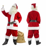 Men's Santa Claus Costume 11PCS. Christmas Velvet Adult Deluxe Santa Suit -M