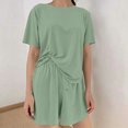 thumbnail image 7 of THDHVS Lounge Sets for Women,Womens Solid Round Neck Short Sleeve Top Shorts Pants 3 Piece Pajama Set,Women's Sleepwear Green Free Size, 7 of 7