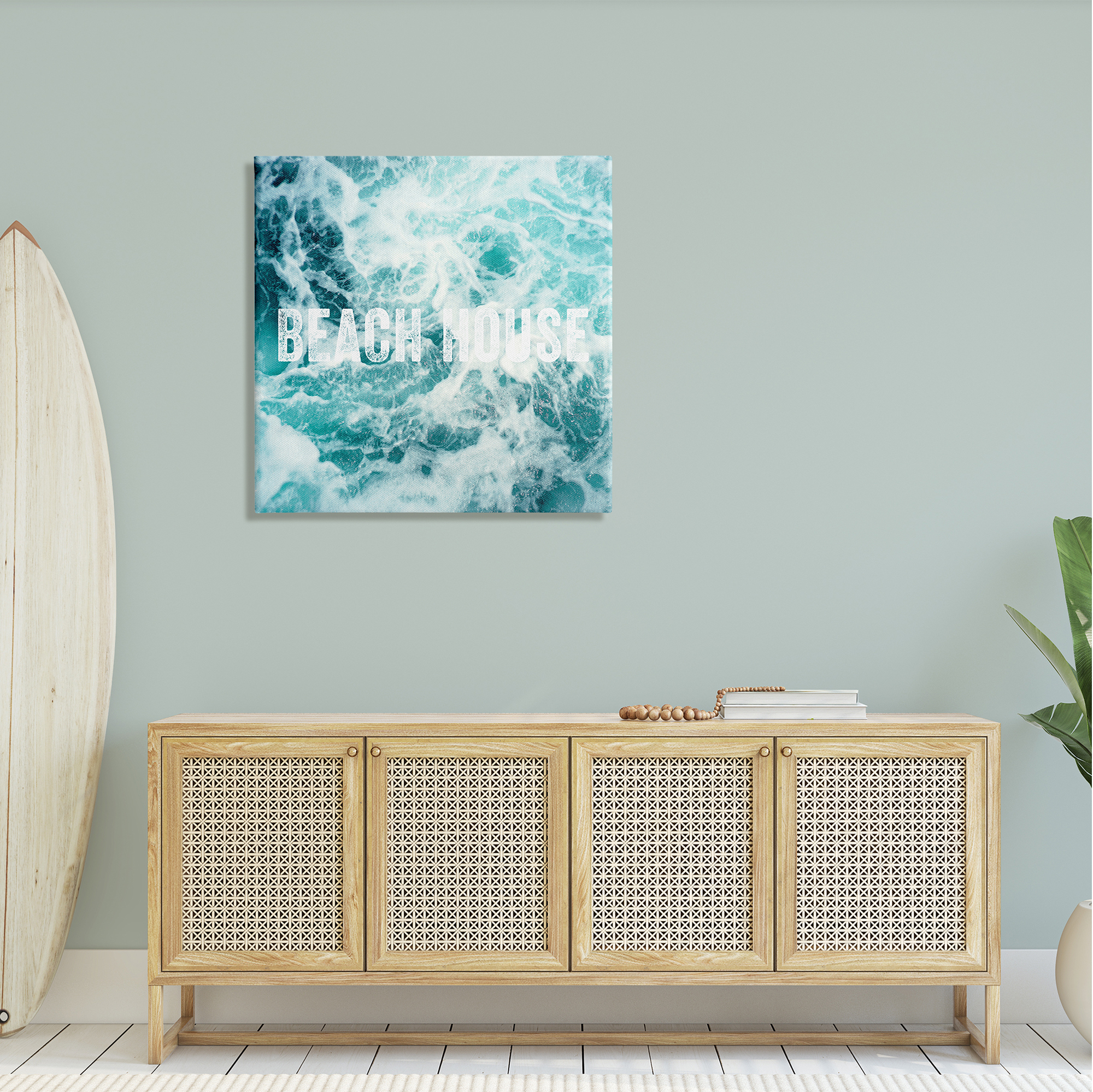 Stupell Industries Beach House Text Foamy Ocean Waves Aerial View Canvas Wall Art, 30 x 30, Design by Daniel Sproul