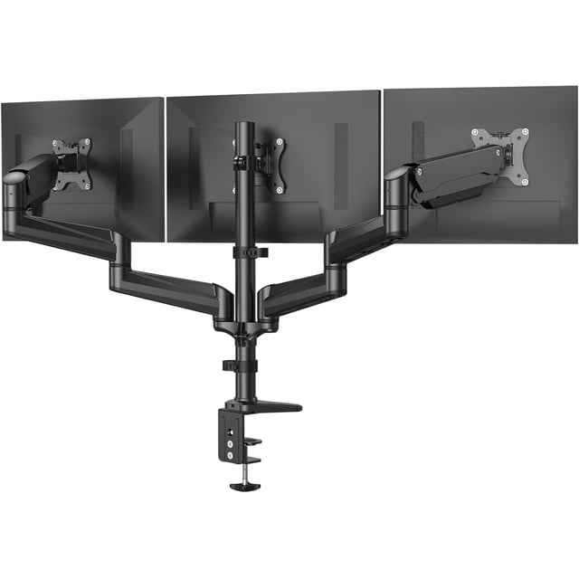 Triple Monitor Stand Height Adjustable Pneumatic Spring Monitor Mount Arm Fits Computer Screens to with Clamp/Grommet Mounting Base Each Arm Holds up to lbs