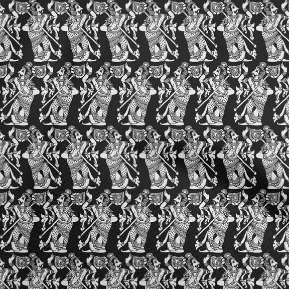 oneOone Cotton Silk Black Fabric Kalamkari Sewing Material Print Fabric By The Yard 42 Inch Wide