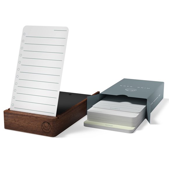 Undated Daily Planner To Do List Notepads and Walnut Stand - 120 Checklist Cards, 10 Goal Cards - Perfect Note Pads for Work Desk or School - ADHD Office A