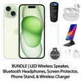thumbnail image 1 of Restored Apple iPhone 15 128GB Green Fully Unlocked Bundle with LED Wireless Speaker, Bluetooth Headphones, Screen Protector, Wireless Charger, & Phone Stand (Refurbished), 1 of 9