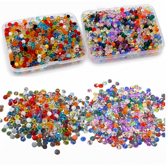 Ouxumoll 2-Pack Crystal Beads for Crafts, 4mm Glass Beads with Holes for Jewelry Making, 60g/Box Mixed Translucent & Iridescent Colors, Suncatcher Beads for DIY Necklaces Bracelets