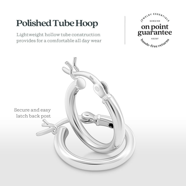 KEZEF 925 Sterling Silver Hoop Earrings 2mm, 15mm Diameter for
