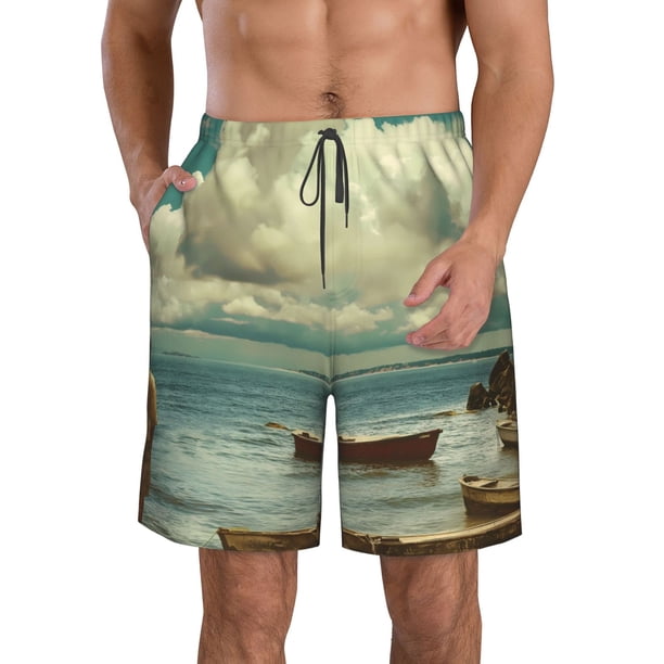 Fotbe Serene Coastal Blue Sky Trajes de Baño Estampados para Hombre, Shorts de Verano de Secado Rápido, Ropa de Playa, Bañadores-X-Large