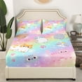 thumbnail image 5 of Erosebridal Rainbow Cat Twin Bed Sheets,Cute Cats Sheet Set Teen Pastel Gradient Glitter Stars Cat Bedding Cartoon Animal Kitten Paw Fitted Sheet + Flat Sheet + 1 Pillow Case Colorful, 5 of 6