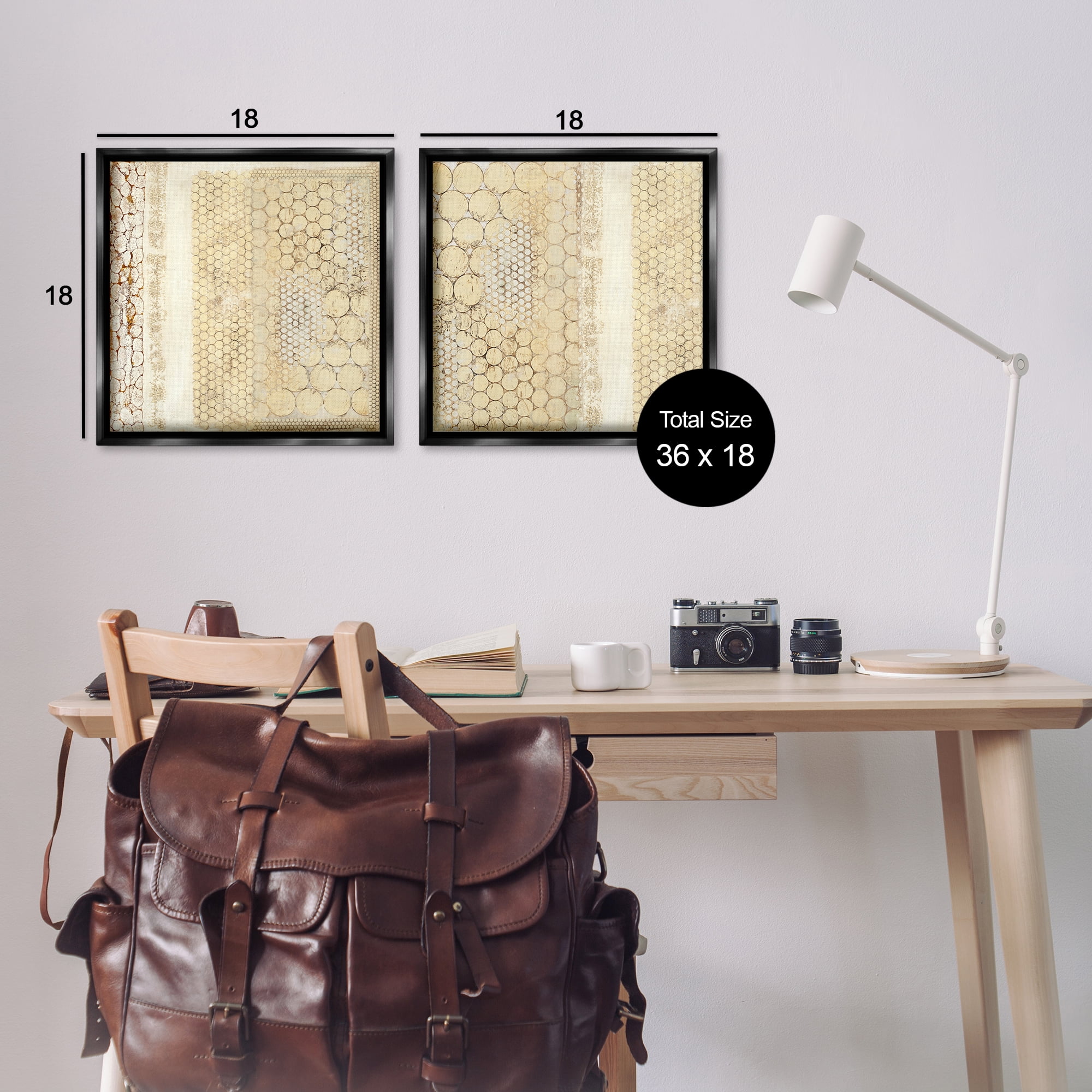 Stupell Industries Distressed Pale Yellow Circles Abstract Painting Black Floater Framed Canvas Art Print Wall Art, 18 x 18, Set of 2