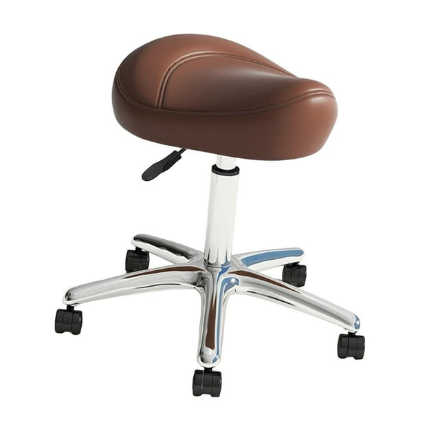 Taburete tipo silla de montar, silla de trabajo multiusos, ajustable, ergonómico, para salón de uñas y belleza, PU, para hogar, pubs, cafeterías, of Marrón