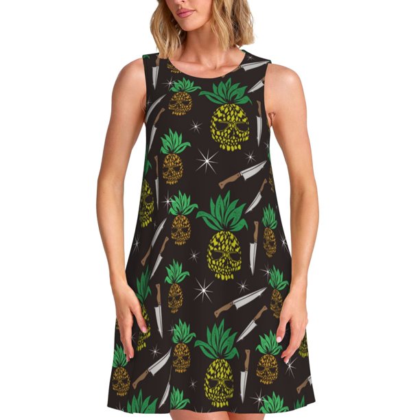 Balery Pineapples Vestidos de verano para mujer con estampado: vestido holgado sin mangas, vestido playero informal y cómodo para días calurosos.