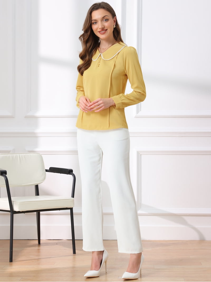DARING DIVA Women's Peter Pan Collar Button Chiffon Blouse XS