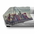 thumbnail image 2 of Fantasy Soft Flannel Fleece Throw Blanket, City with Old Books Style Buildings Birds and Cloudy Sky Literature Cityscape, Cozy Plush for Indoor and Outdoor Use, 70" x 90", Red and Blue, by Ambesonne, 2 of 5