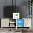 thumbnail image 2 of WAMPAT Mid-Century TV Stand with Blue LED Light，Modern Entertainment Center with Door Storage and Open Shelf for up to 75 Inch TV, TV Console Table for Living Room, Beige, 2 of 7