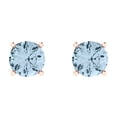 thumbnail image 3 of 14K Solid Gold Push Back Stud Earrings for Women | 1.5 cttw Round Cut Natural Aquamarine | Rose Gold, 3 of 5