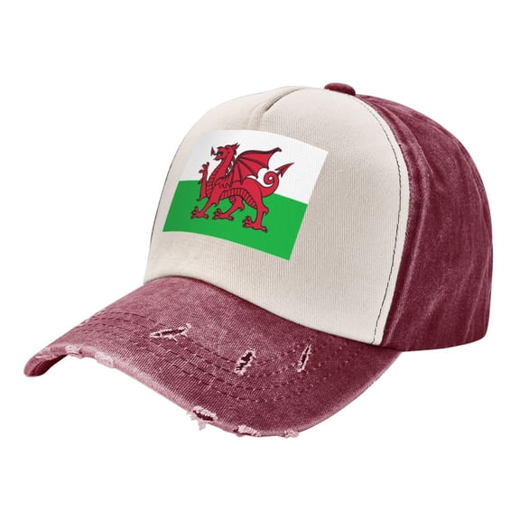 Welsh Flag Baseball Cap Distressed Adjustable Vintage Cotton Denim Hat for Women Men