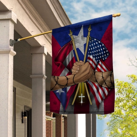 Flags Puerto Rican Handshake American Flag Friendship USA Puerto Rico Puerto Rican Part Garden Flag, Double-Sided Decorative Outdoor Flag, Patriotic Polyester Yard Flag 12 x 18 in