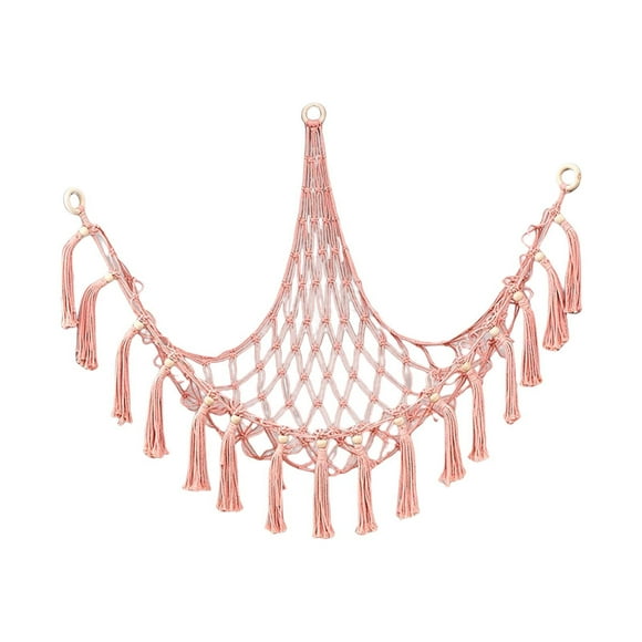 VONKY Stuffed Animal Hammock Plush Net Toy Storage Display Boho Macrame Livingroom Pink