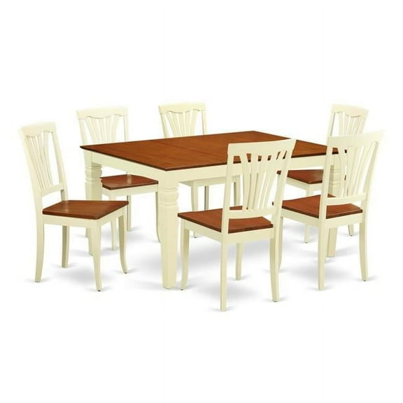 Wood Seat Kitchen Set with 1 Weston Table & Six Solid Chairs, Buttermilk & Cherry - 7 Piece