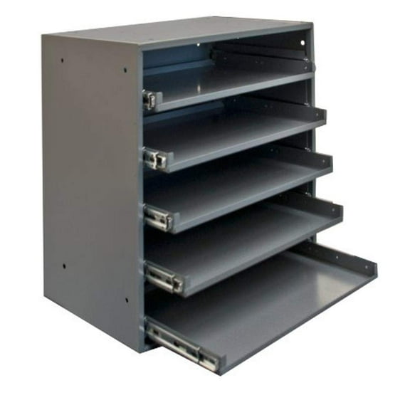 Durham 305B-95 Cold Rolled Steel Heavy Duty Triple Track Bearing Slide Rack with 5 Large Compartment Boxes, 375 lbs Capacity, Gray Powder Coated Finish CA3