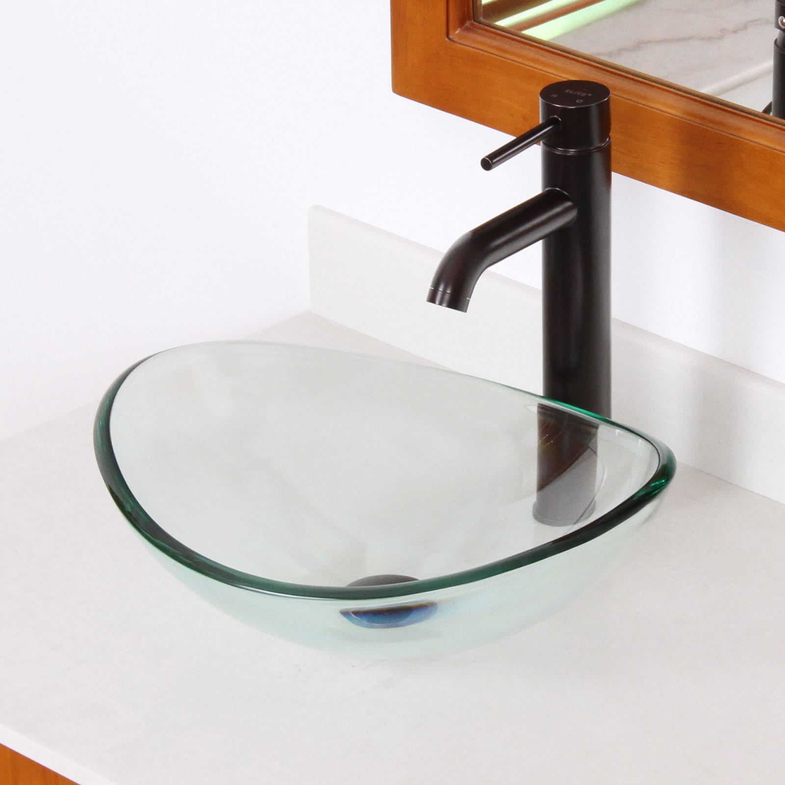 Elite 1418+F371023 Oval Tempered Glass Bathroom Vessel Sink Oil Rubbed