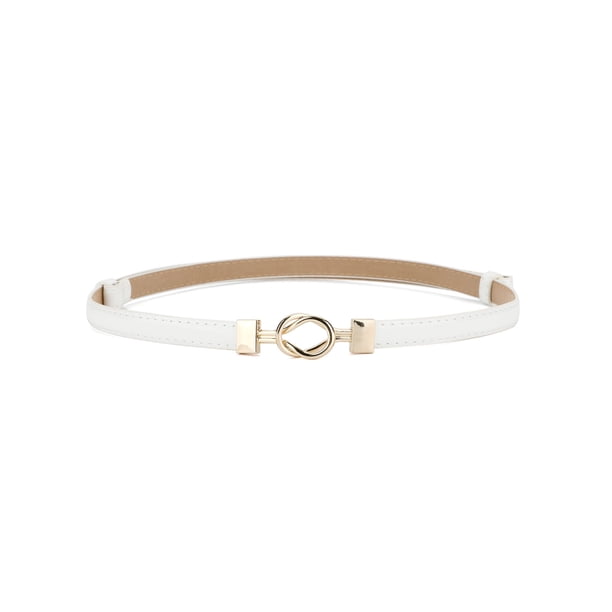 Cinturones delgados de alta cintura para mujer con hebilla de metal ajustable, color blanco, hebilla redonda de 22"-39"*3/8" (L*W)
