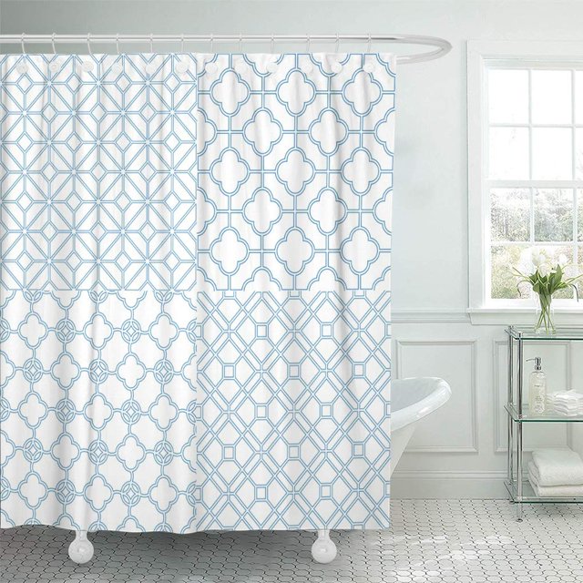 Cortina de Ducha ABPHQTO Estampado Azul de Flores Blancas 160x180 cm
