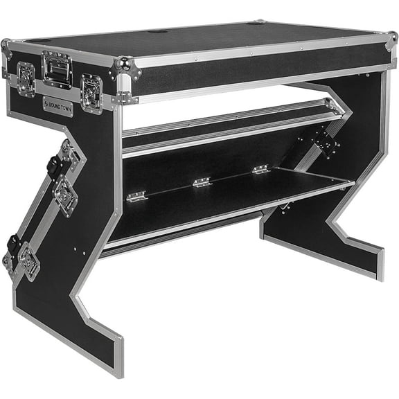 Sound Town DJ Z-Table Workstation Folding Mobile Flight Case with Wheels and Handles, Durable Plywood (STDJT-Z46W)
