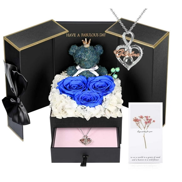 Set de regalo AddWel Preserved Real Roses con collar «I Love You»