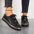 thumbnail image 5 of EKVAHL Women Lace-Up Leather Sneakers Platform Chunky Heel Athletic Shoes, Round Toe Non-Slip Trendy Running Casual Shoes Black, 5 of 6