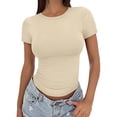 thumbnail image 2 of VJGBEGW 3-PACK Basic Tees for Women Slim Fit Short Sleeve T Shirts Crew Neck Casual Cute Y2K Clothes Trendy Crop Tops Outfits 2026 Beige L, 2 of 8