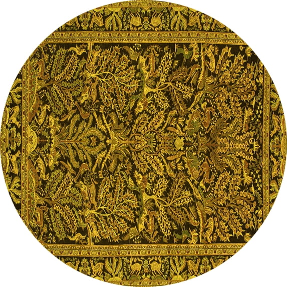 Ahgly Company Machine Washable Indoor Round Persian Yellow Traditional Area Rugs, 6' Round