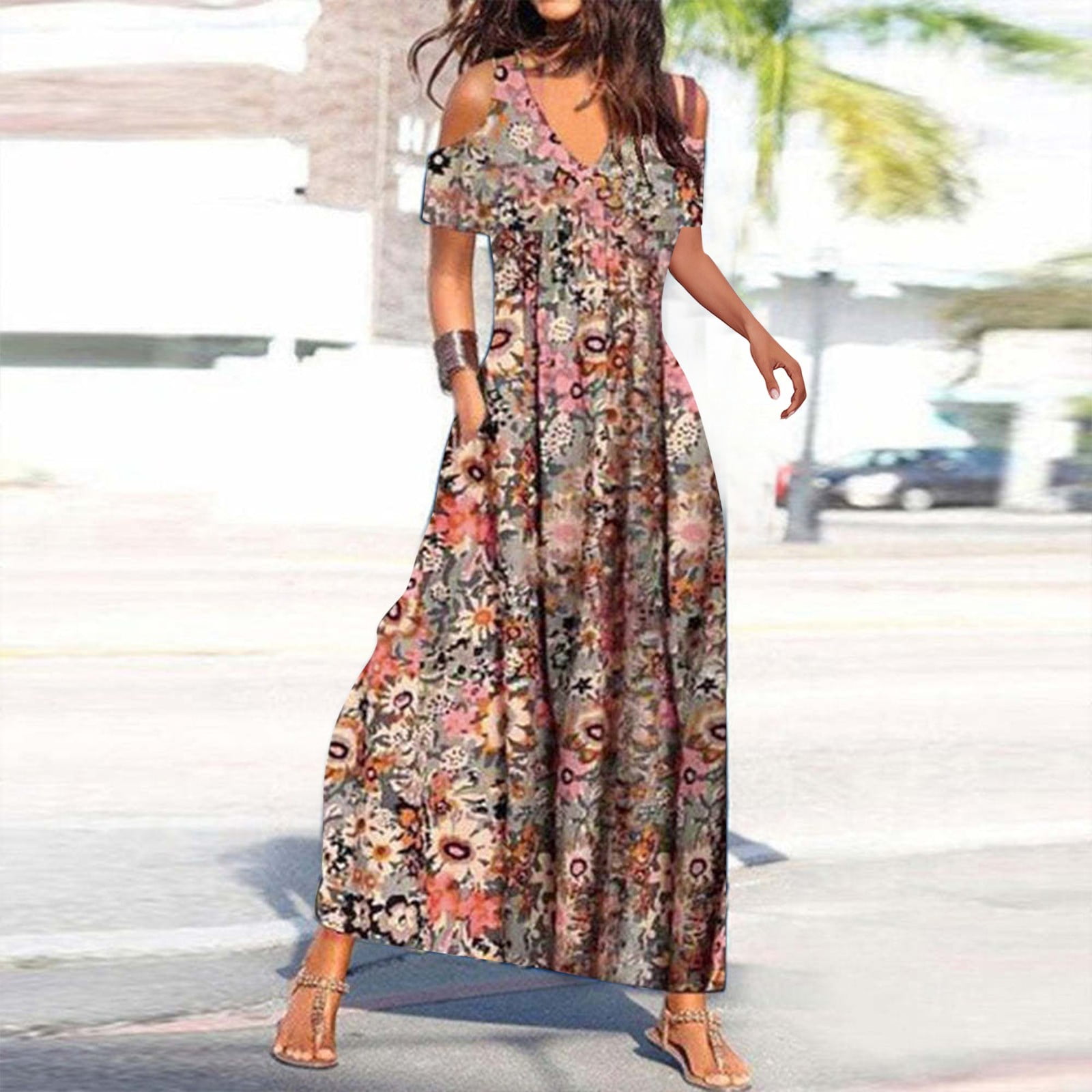 Dress For Fashion Casual V Neck Sleeveless Print Sling Dress With Packet Casual Long Maxi Dress Dress with Shorts Cotton Maxi Dresses for Women Summer Loose Dresses for Women Summer