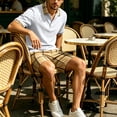 thumbnail image 5 of LEKWK 2 Piece Set for Men Plaid Short Sleeve Henley Collared Casual Tops and Elastic Waist Shorts Loose Fit Fashion Summer Beach Vacation Outfits, 5 of 6