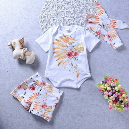 

AURIGATE Clearance! Toddler Baby Girls Cartoons Print Short Sleeve Shorts Pants Headdress Suit