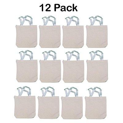 Blank Canvas Tote Bags - blank canvas tote bag 8.75 x 8.25 x 2.5 - 12 pieces color beige - heavy duty durable reusable grocery bags - travel and to go reusable hand bags, beach bag crafting, decorating by kidsco